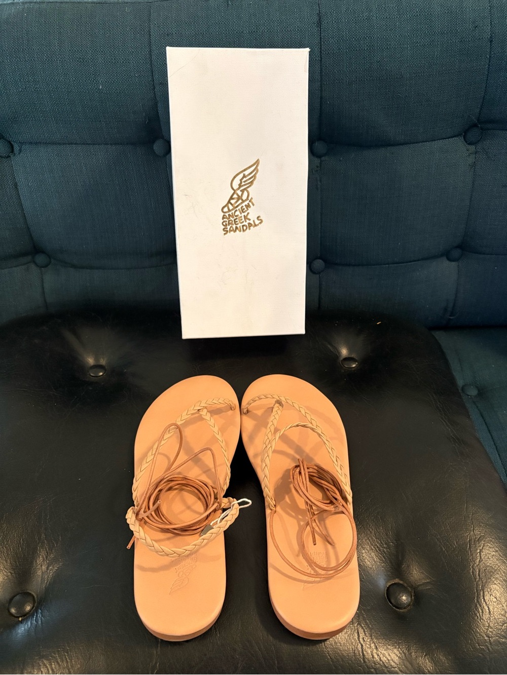 Ancient Greek Sandals Cross-Toe Leather Lace-Up Sandals - NIB
